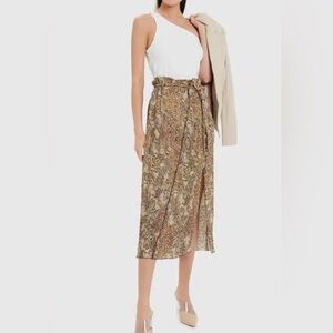 Nanushka Indira Slit Skirt- Brown Snake
